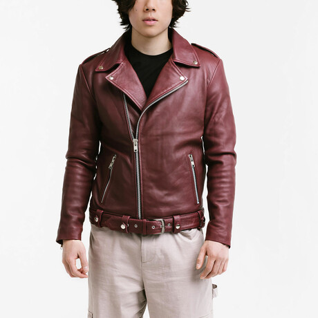 Ares Biker Leather Jacket // Crimson Red (Standard Midweight // X-Small)