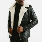 Prometheus Shearling Trim Leather Jacket // Midnight Black + White Wool Trim (Standard Midweight // X-Small)