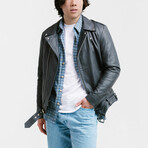 Ares Biker Leather Jacket // Charcoal Gray (Standard Midweight // X-Small)