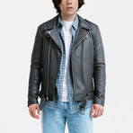 Ares Biker Leather Jacket // Charcoal Gray (Standard Midweight // X-Small)