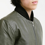 Odysseus Bomber Leather Jacket // Olive Green (Standard Midweight // X-Small)