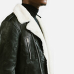 Prometheus Shearling Trim Leather Jacket // Midnight Black + White Wool Trim (Standard Midweight // X-Small)