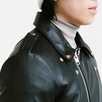 Ares Biker Leather Jacket // Midnight Black (Standard Midweight // X-Small)