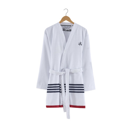 Brooks Brothers Nautical Blanket Stripe Bathrobe // White
