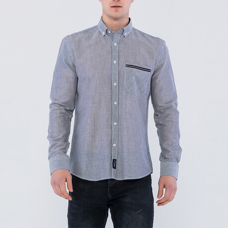Garrett Long Sleeve Button Up Shirt // Navy + White (S)