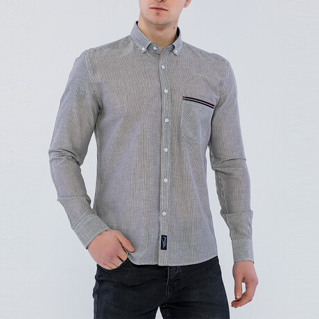 Harry Long Sleeve Button Up Shirt // Brown + White (S)