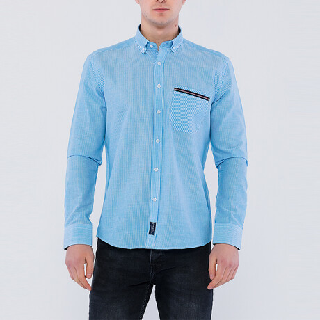 Henry Long Sleeve Button Up Shirt // Blue + White (S)