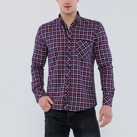 Finn Long Sleeve Button Up Shirt // Navy + Red (S)