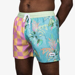 Checker Split Swim Shorts // Pink (S)