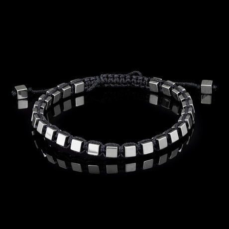 Silver Plated Hematite Cube Stone Adjustable Bracelet // 8"