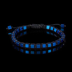 Blue Plated Hematite 4mm Cube Stone Adjustable Bracelet // 8"