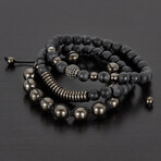 Gunmetal Hematite + Matte Agate Beaded Bracelets // Set of 3 // 8"