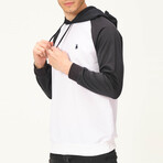 Myles Baseball-Sleeve Hoodie // White + Dark Blue (S)