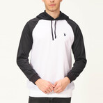 Myles Baseball-Sleeve Hoodie // White + Dark Blue (S)