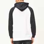 Myles Baseball-Sleeve Hoodie // White + Dark Blue (S)