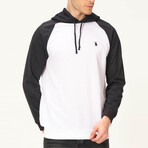 Myles Baseball-Sleeve Hoodie // White + Dark Blue (S)