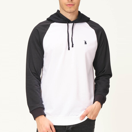 Myles Baseball-Sleeve Hoodie // White + Dark Blue (S)