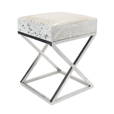 Arabella Cowhide Upholstered Bench // Silver X Base Legs