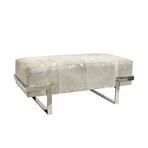 Arabella Cowhide Upholstered Bench // Silver Steel Legs