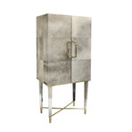 Arabella Steel + Cowhide Upholstered Bar Cabinet