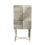 Arabella Steel + Cowhide Upholstered Bar Cabinet