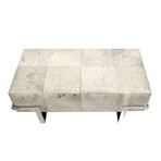 Arabella Cowhide Upholstered Bench // Silver Steel Legs