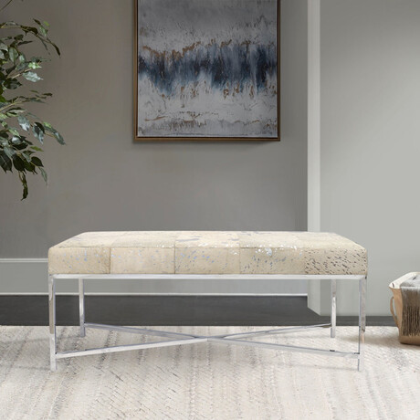 Arabella Cowhide Upholstered Bench // X Base Legs