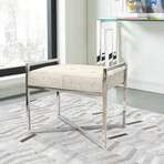 Arabella Cowhide Upholstered Bench // Steel Legs + Handles