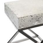 Arabella Cowhide Upholstered Bench // Silver X Base Legs