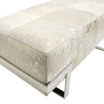 Arabella Cowhide Upholstered Bench // Silver Steel Legs