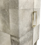 Arabella Steel + Cowhide Upholstered Bar Cabinet