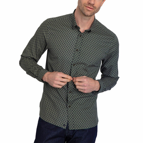 Olive Fluer Long Sleeve Button Down Shirt // Olive (2XL)