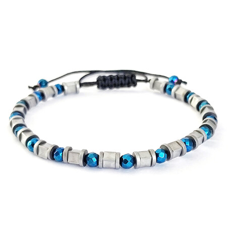 Natural Stone Multi-Shape Beaded Bracelet // Silver + Blue