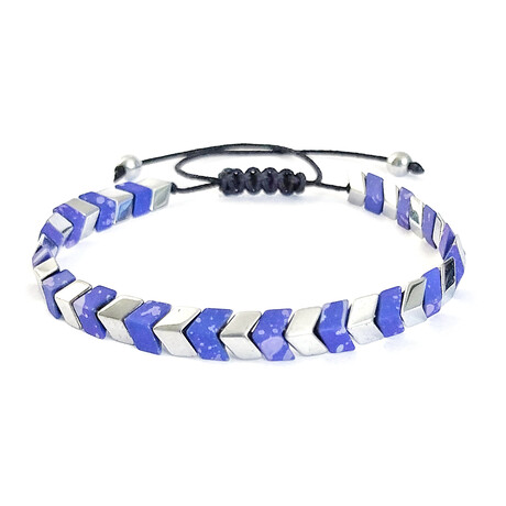 Natural Stone Chevron Beaded Bracelet // Purple-Blue + Silver