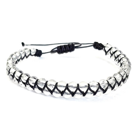 Natural Stone Criss-Cross Beaded Bracelet // Transparent + Black