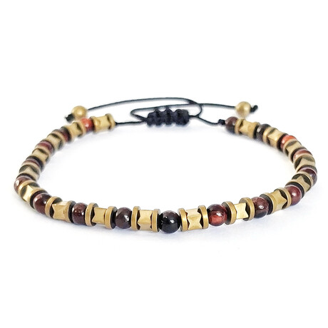 Natural Stone Multi-Shape Beaded Bracelet // Brown + Gold