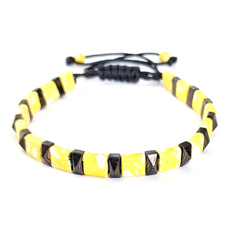 Natural Stone Square Beaded Bracelet // Yellow + Black