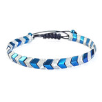 Natural Stone Chevron Beaded Bracelet // Blue + Gray
