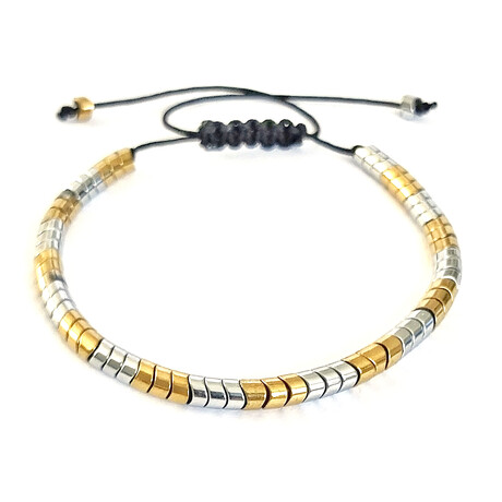 Natural Stone Curvy Beaded Bracelet // Silver + Gold