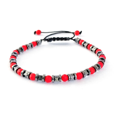 Natural Stone Multi-Shape Beaded Bracelet // Silver + Red