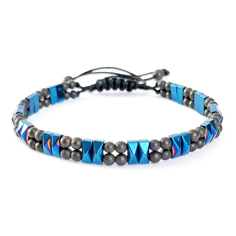 Natural Stone Round + Stud Beaded Bracelet // Gray + Blue