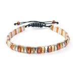 Natural Stone Rectangular Stud Beaded Bracelet // Silver + Gold + Bronze