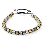 Natural Stone Wavy Beaded Bracelet // Silver + Gold + Black