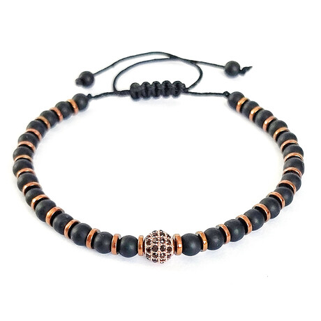 Natural Stone Beaded Accent Bracelet // Rose Gold + Black