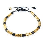 Natural Stone Curvy Beaded Bracelet // Gold + Black