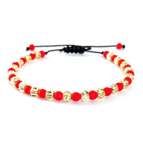 Natural Stone Beaded Bracelet // Gold + Red