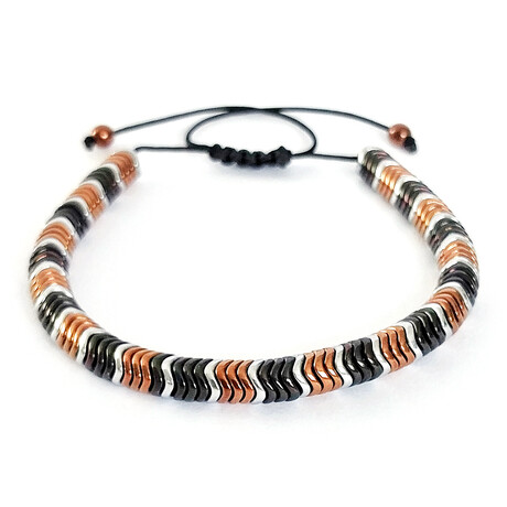 Natural Stone Wavy Beaded Bracelet // Silver + Bronze + Black