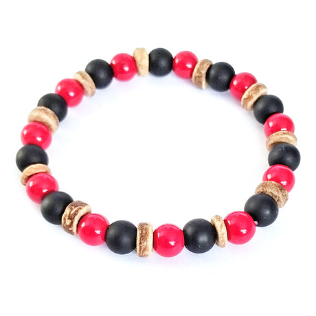Natural Stone Beaded Bracelet // Red + Black + Brown