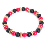 Natural Stone Beaded Bracelet // Red + Black + Brown