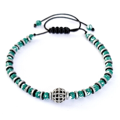 Natural Stone Beaded Accent Bracelet // Silver + Green